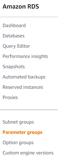 Screenshot of the left navigation menu with "Parameter groups" selected