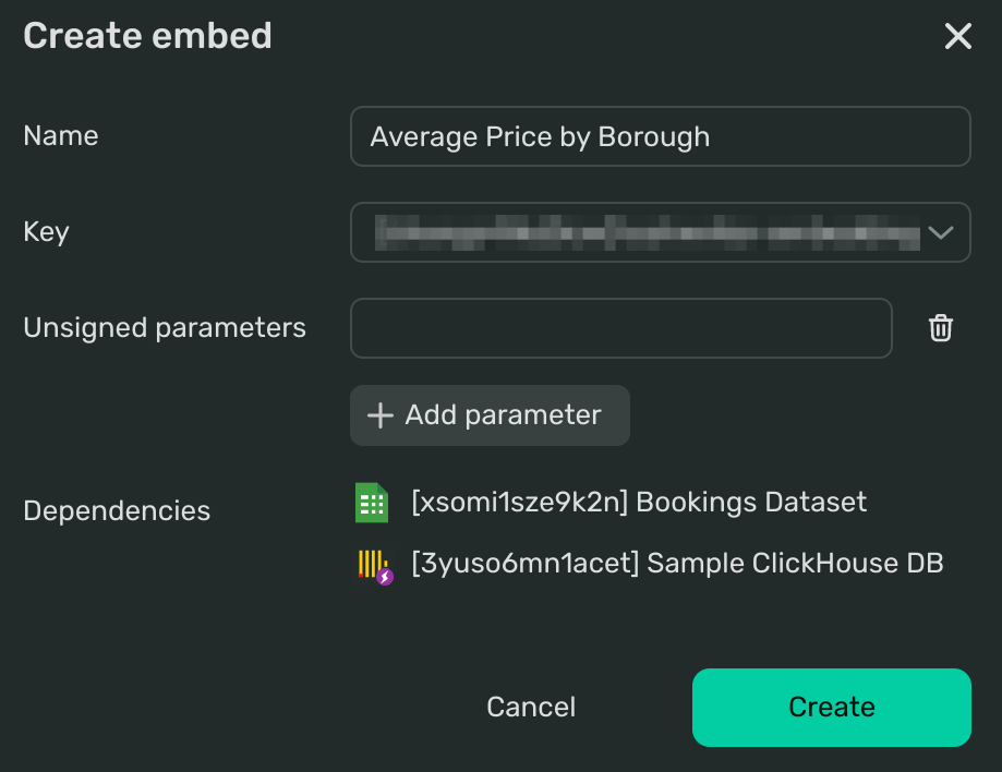 Screenshot of the Create embed dialog